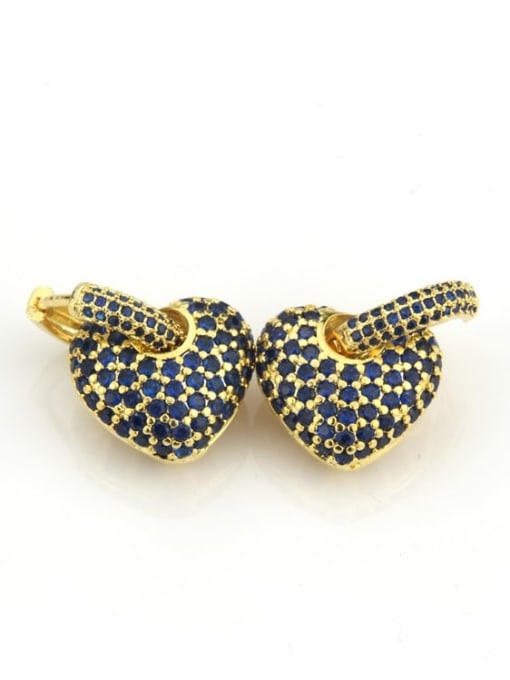 Gold Plated Blue Zircon Brass Cubic Zirconia Heart Dainty Drop Earring