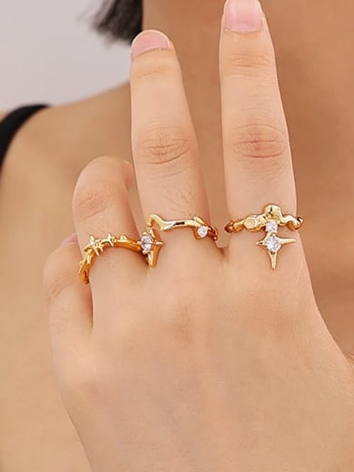 TINGS Brass Cubic Zirconia Star Hip Hop Band Ring 3