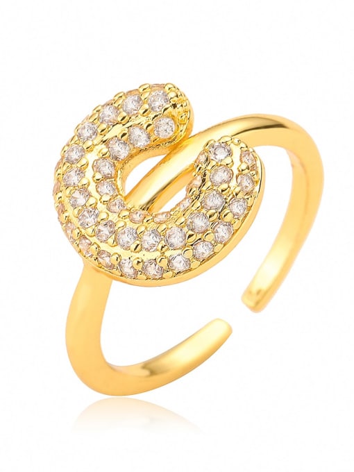C Brass Cubic Zirconia Letter Minimalist Band Ring
