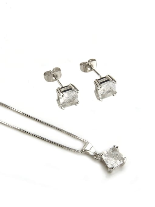 renchi Brass Square Cubic Zirconia Earring and Necklace Set 4