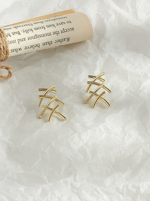 HYACINTH Copper Smooth Cross Minimalist Stud Trend Korean Fashion Earring 2
