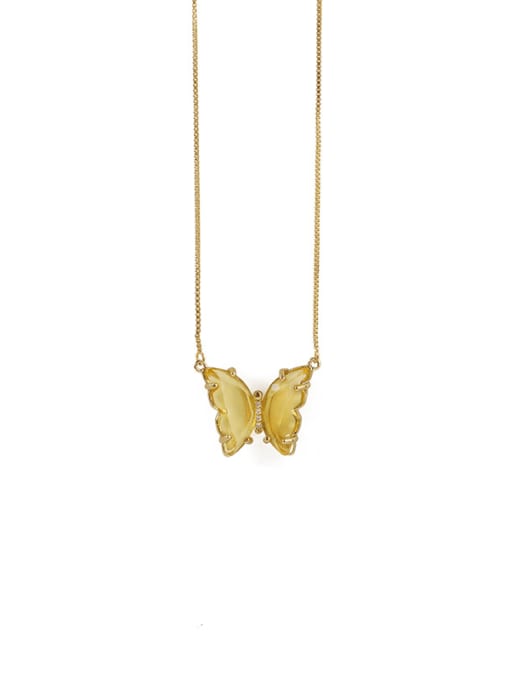 Yellow Necklace Brass Glass Stone Butterfly Minimalist Pendant Necklace
