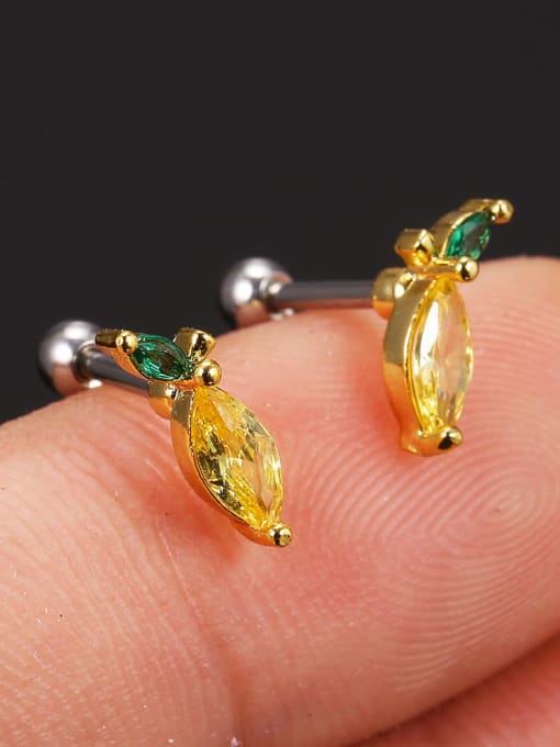 27 1 lemon (pair) Brass Cubic Zirconia Multi Color Friut Cute Stud Earring