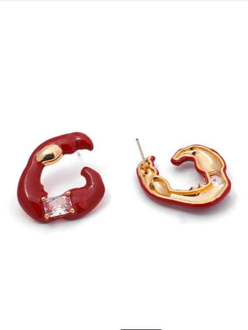 Crab forceps Earrings Brass Cubic Zirconia Enamel Geometric Hip Hop Stud Earring