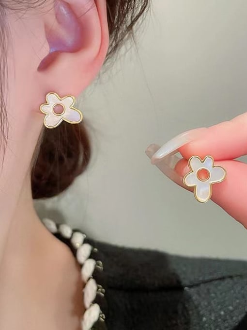 YOUH Brass Enamel Flower Dainty Stud Earring 1