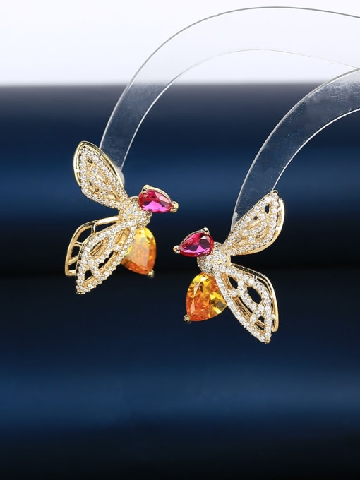 OUOU Brass Cubic Zirconia Butterfly Dainty Stud Earring 2