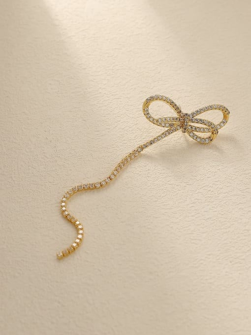 HYACINTH Brass Cubic Zirconia Bowknot Tassel Vintage Single Trend Korean Fashion Earring 0