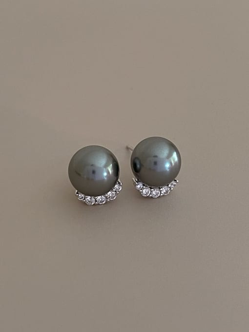 Grey pearl earrings Brass Imitation Pearl Geometric Hip Hop Stud Earring