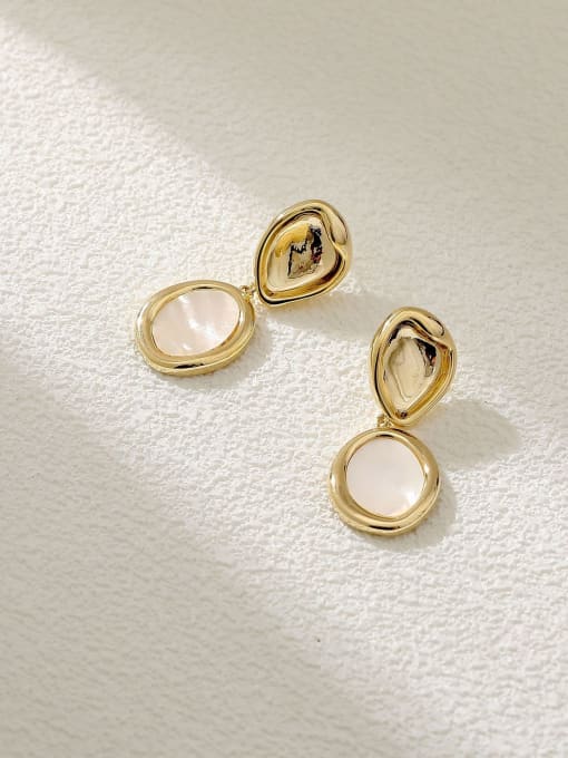 14k Gold Brass Shell Geometric Minimalist Drop Earring