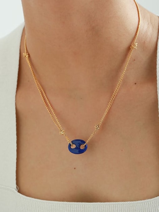Sapphire blue Brass Enamel Geometric Minimalist Necklace