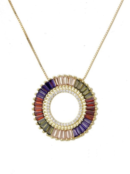Gold plated white zirconium Brass Cubic Zirconia Multi Color Round Dainty Necklace