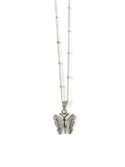 platinum narrow Butterfly Titanium Butterfly Vintage  pendant Necklace