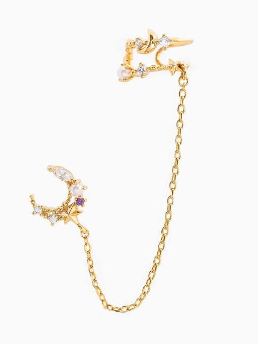 184 gold Brass Cubic Zirconia Moon Tassel Cute Earring