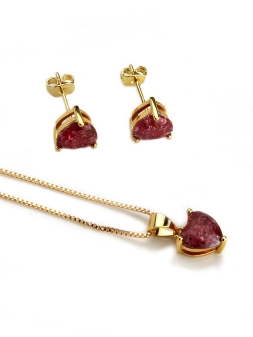 Gold Plated Red zircon Brass Heart Cubic Zirconia Earring and Necklace Set
