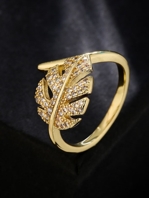 AOG Brass Cubic Zirconia Butterfly Leaf Vintage Band Ring 1