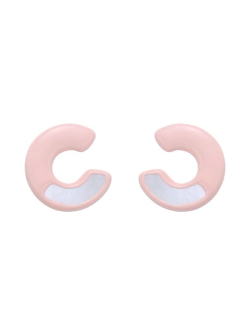 Pink Brass Shell Enamel Geometric Cute Stud Earring