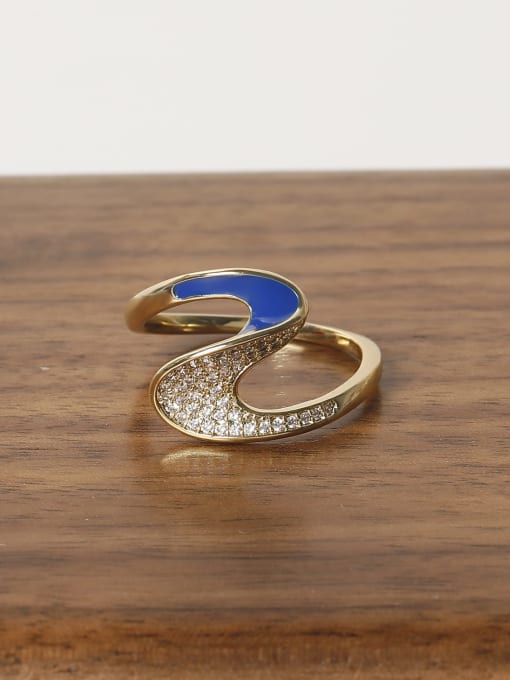 Light gold electrophoretic blue Brass Rhinestone Geometric Minimalist Band Ring