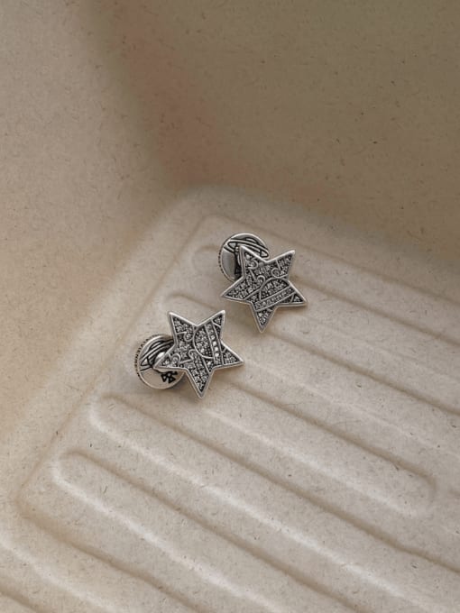 Vintage Silver S 118 Brass Pentagram Vintage Stud Earring