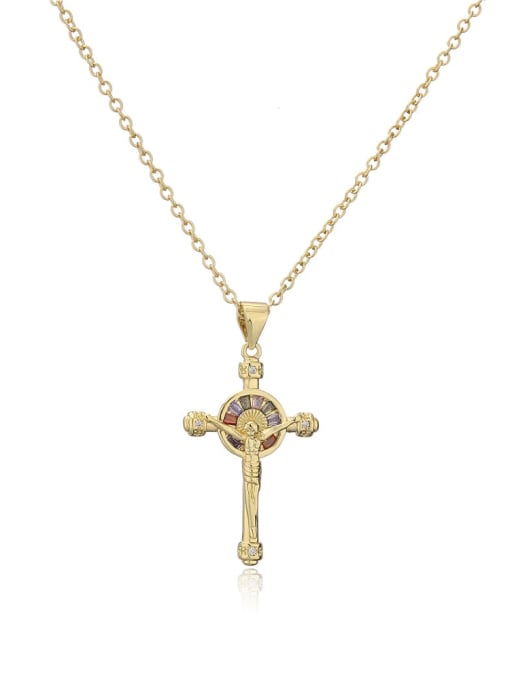 21336 Brass Cubic Zirconia Cross Vintage Regligious Necklace