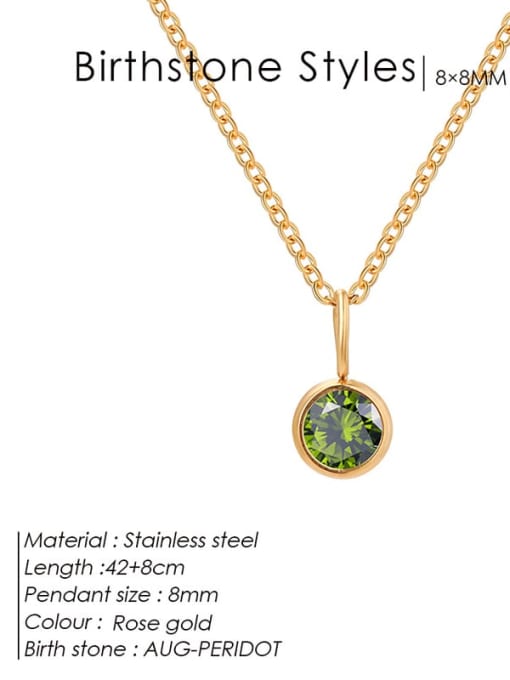 August Light Green Rose Gold Stainless steel Cubic Zirconia Round Minimalist Necklace