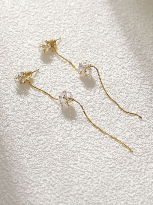 HYACINTH Brass Cubic Zirconia Tassel Minimalist Threader Earring 0