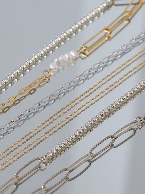Five Color Brass Imitation Pearl Geometric Chain Minimalist Necklace 3