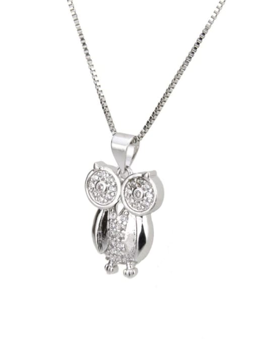 renchi Brass Cubic Zirconia Owl Cute Necklace 2