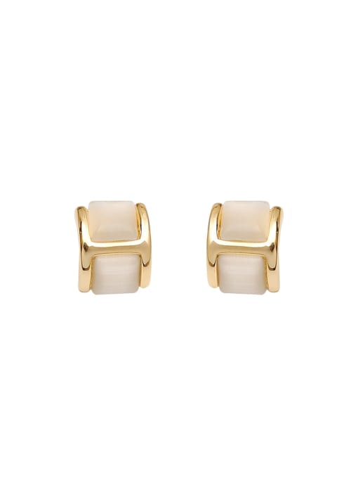 14k gold Brass Cats Eye Geometric Minimalist Stud Earring