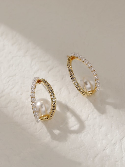HYACINTH Brass Imitation Pearl Geometric Vintage Stud Trend Korean Fashion Earring 0