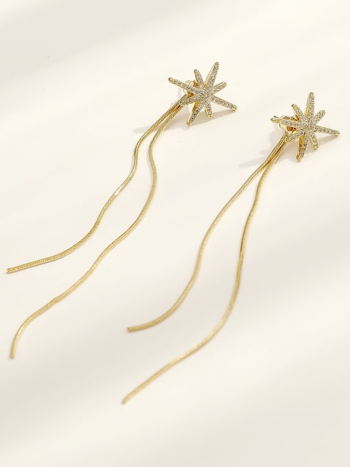 HYACINTH Brass Cubic Zirconia Tassel Minimalist Threader Trend Korean Fashion Earring