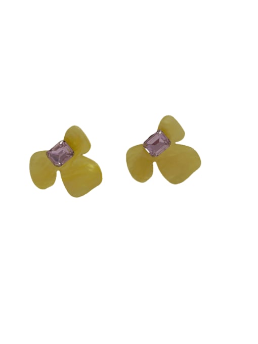 J339 Yellow Zinc Alloy Acrylic Flower Minimalist Stud Earring