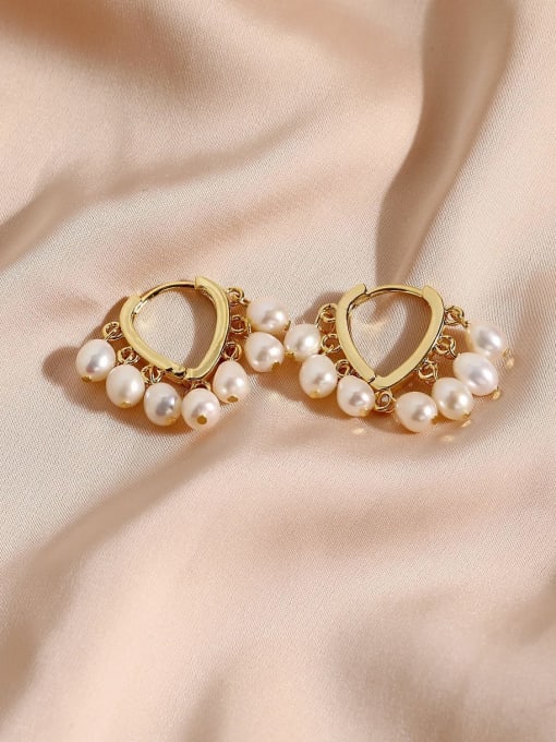 14k gold Brass Freshwater Pearl Heart Minimalist Huggie Earring
