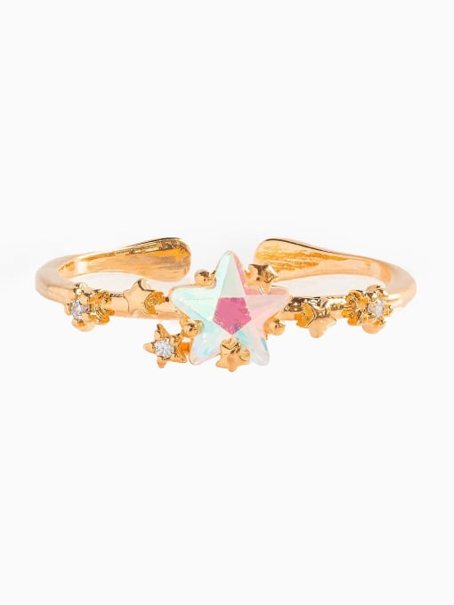 rose gold Brass Cubic Zirconia Pentagram Minimalist Band Ring