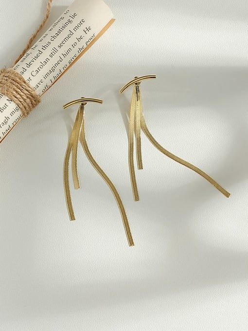 14K  gold Copper Minimalist Fashionable  Tassel  long Drop Trend Korean Fashion Earring