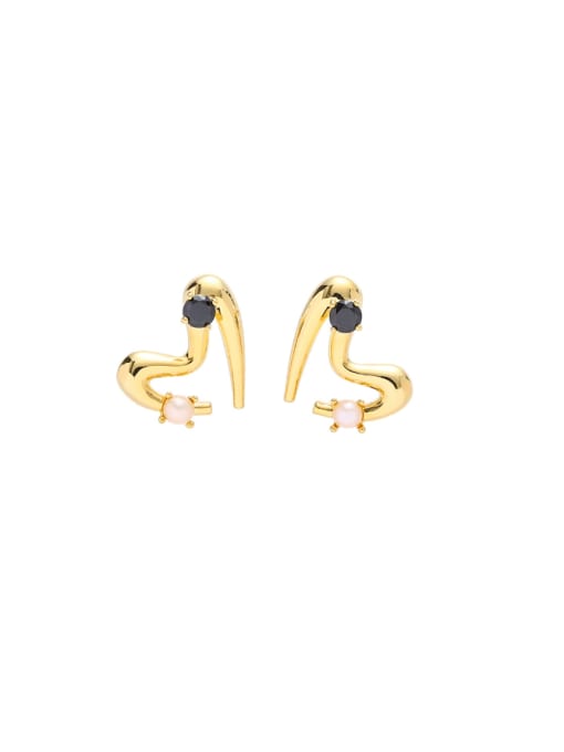 Love line earrings Brass Cubic Zirconia Heart Minimalist Stud Earring