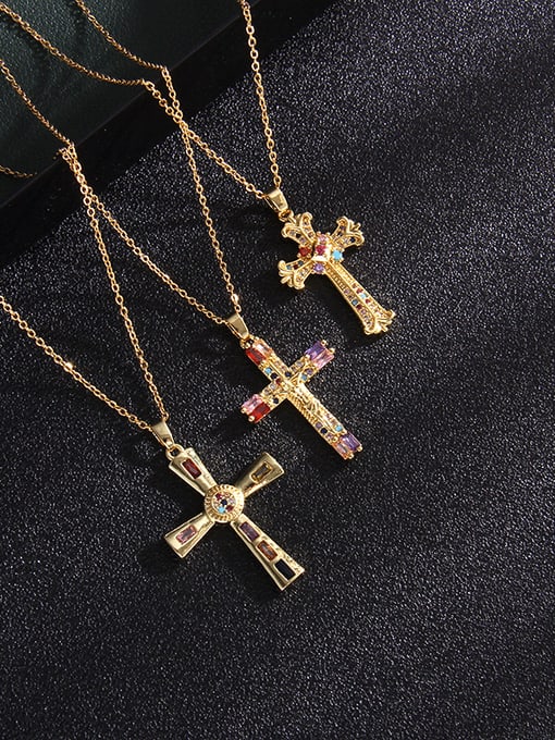 AOG Copper Cubic Zirconia Cross Vintage Regligious Necklace 1