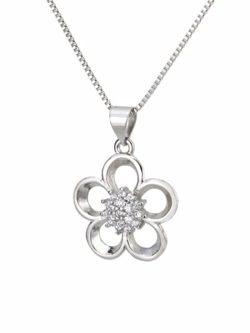 renchi Brass Cubic Zirconia Dainty Flower  Earring and Necklace Set 3