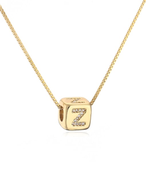 22288 Z Brass Cubic Zirconia Square Vintage Letter Pendant Necklace