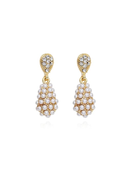 14K gold Copper Imitation Pearl Water Drop Dainty Drop Trend Korean Fashion Earring