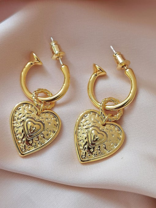 18K gold Brass Heart Vintage Huggie Earring