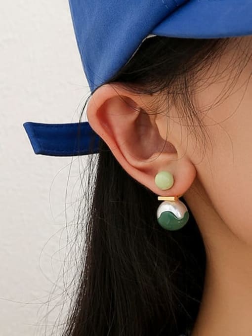 Five Color Brass Enamel Round Ball Minimalist Drop Earring 1