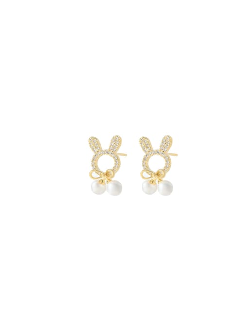 YOUH Brass Cubic Zirconia Rabbit Dainty Stud Earring