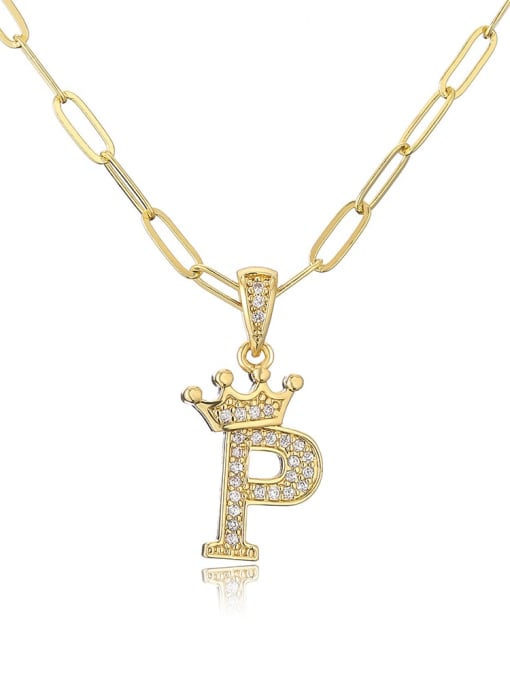 P Brass Cubic Zirconia Letter Hip Hop Necklace