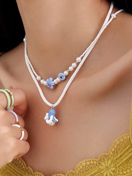 Five Color Brass Imitation Pearl Enamel Geometric Cute Necklace 2