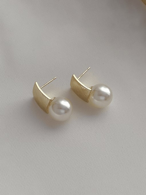 ZRUI Brass Imitation Pearl Geometric Minimalist Drop Earring