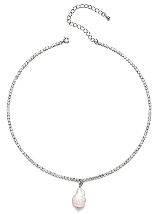 Pearl Pendant Style Brass Geometric Hip Hop Necklace