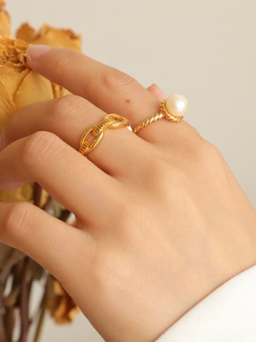 Five Color Brass Imitation Pearl Geometric Vintage Band Ring 1