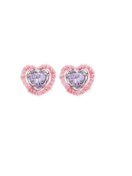 Pink yarn purple zirconium style Brass Cubic Zirconia Heart Hip Hop Stud Earring