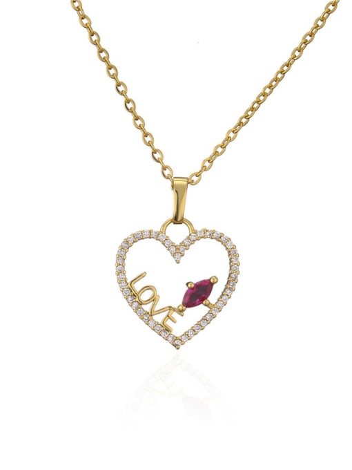 20798 Brass Cubic Zirconia Letter Minimalist Heart Pendant Necklace