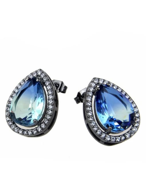 renchi Brass Cubic Zirconia Water Drop Luxury Stud Earring 3